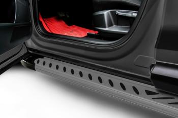 Пороги алюминиевые Elite SLITKOFF Volkswagen Touareg  2 NF (2010-2014) дорестайлинг (Grafit)