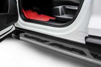 Пороги алюминиевые Alfa SLITKOFF Volkswagen Touareg  3 CR (2018-2022) дорестайлинг (Grafit)