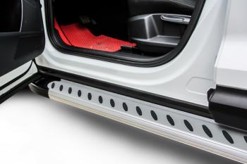 Пороги алюминиевые (KASTEN) Prestige SLITKOFF Volkswagen Transporter  T5 (2003-2009) дорестайлинг (Silver)