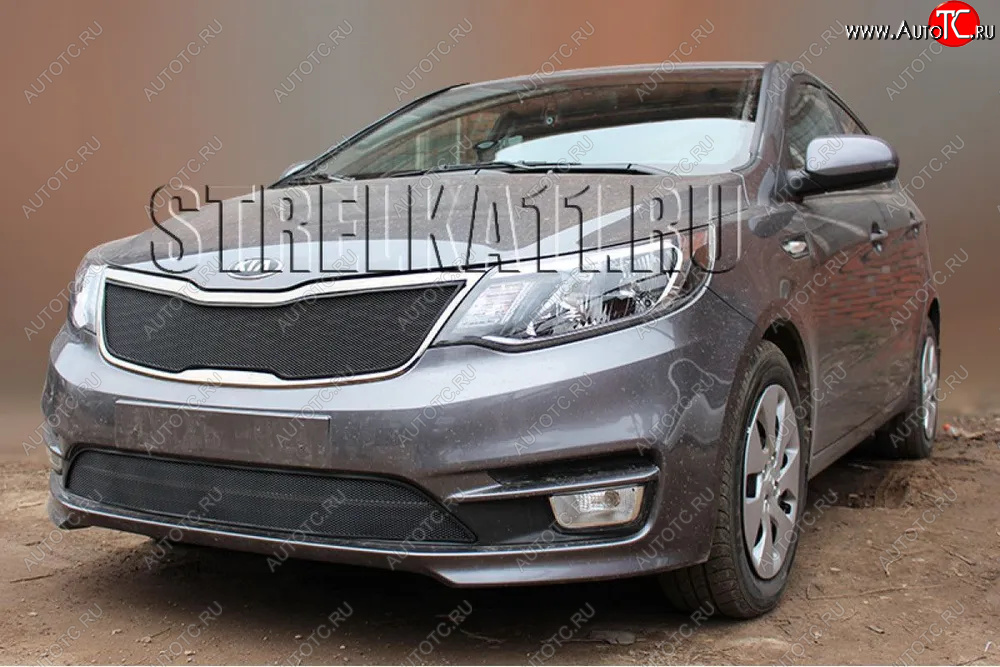 2 899 р. Защитная сетка в бампер (низ, ячейка 3х7 мм) Alfeco Стандарт KIA Rio 3 QB хэтчбек 5 дв. рестайлинг (2015-2017) (Чёрная)  с доставкой в г. Белгород