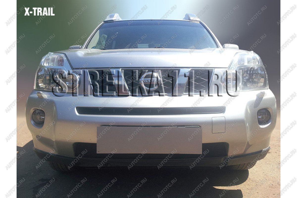 2 569 р. Защита радиатора (середина) Стрелка11 Стандарт Nissan X-trail 2 T31 дорестайлинг (2007-2011) (черная)  с доставкой в г. Белгород