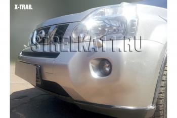 2 569 р. Защита радиатора (середина) Стрелка11 Стандарт Nissan X-trail 2 T31 дорестайлинг (2007-2011) (черная)  с доставкой в г. Белгород. Увеличить фотографию 2