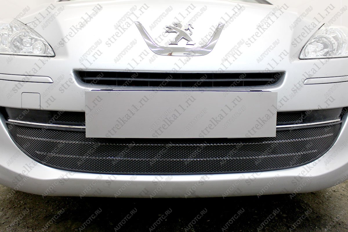 3 799 р. Защита радиатора (3 части) Стрелка11 Стандарт Peugeot 408  дорестайлинг (2010-2017) (черная)  с доставкой в г. Белгород