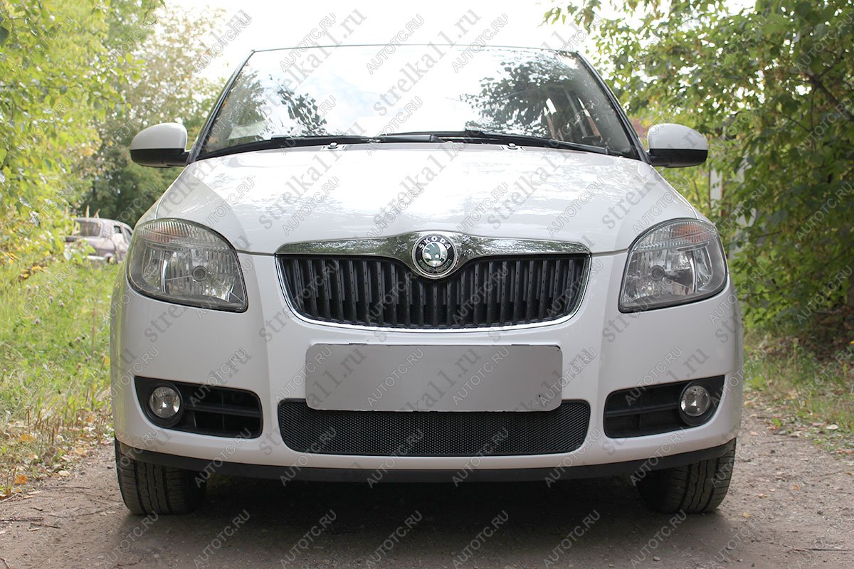 2 799 р. Защита радиатора Стрелка11 Стандарт Skoda Fabia Mk2 хэтчбэк дорестайлинг (2007-2010) (черная)  с доставкой в г. Белгород