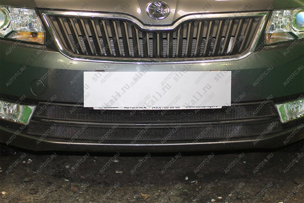 5 499 р. Защита радиатора (2 части) Стрелка11 Стандарт Skoda Rapid NH3 дорестайлинг лифтбэк (2012-2017) (черная)  с доставкой в г. Белгород