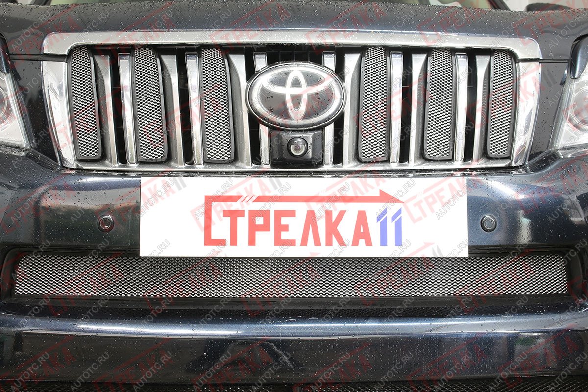 4 299 р. Защита радиатора (верх 6 частей) Стрелка11 Стандарт Toyota Land Cruiser Prado J150 дорестайлинг (2009-2013) (хром)  с доставкой в г. Белгород