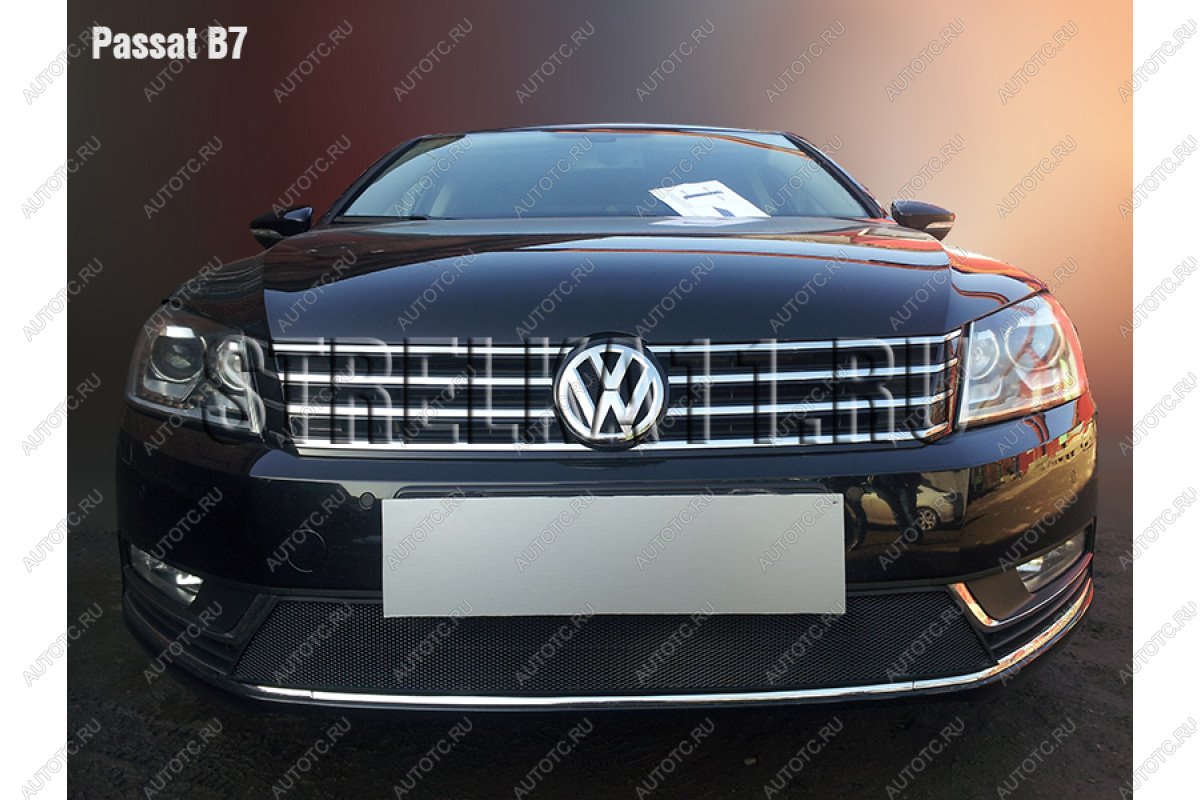2 999 р. Защита радиатора Стрелка11 Стандарт Volkswagen Passat B7 седан (2010-2015) (черная)  с доставкой в г. Белгород