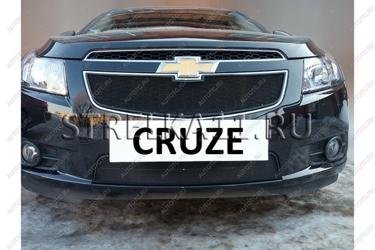 759 р. Зимняя заглушка решетки радиатора (низ) Стрелка11 Chevrolet Cruze J300 седан дорестайлинг (2009-2012) (черная)  с доставкой в г. Белгород