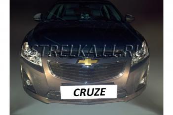 Зимняя заглушка решетки радиатора (верх) Стрелка11 Chevrolet Cruze J308 универсал рестайлинг (2012-2015) (черная)