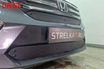 759 р. Зимняя заглушка решетки радиатора (верх) Стрелка11 Honda Pilot YF6 дорестайлинг (2016-2019) (черная)  с доставкой в г. Белгород. Увеличить фотографию 2
