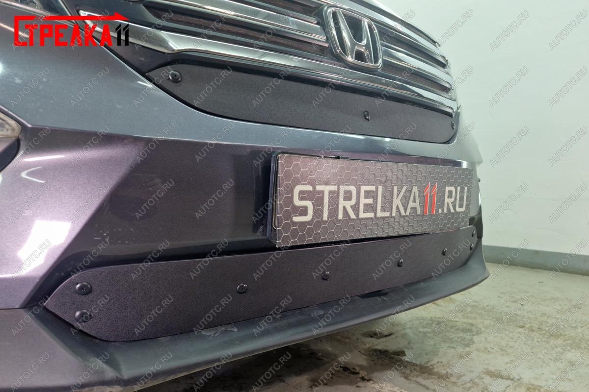 759 р. Зимняя заглушка решетки радиатора (низ) Стрелка11 Honda Pilot YF6 дорестайлинг (2016-2019) (черная)  с доставкой в г. Белгород