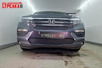 759 р. Зимняя заглушка решетки радиатора (низ) Стрелка11 Honda Pilot YF6 дорестайлинг (2016-2019) (черная)  с доставкой в г. Белгород. Увеличить фотографию 2