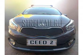 759 р. Зимняя заглушка решетки радиатора (верх) Стрелка11 KIA Ceed 2 JD дорестайлинг, хэтчбэк (2012-2015) (черная)  с доставкой в г. Белгород. Увеличить фотографию 2