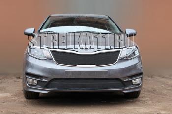 759 р. Зимняя заглушка решетки радиатора (низ) Стрелка11 KIA Rio 3 QB рестайлинг седан (2015-2017) (черная)  с доставкой в г. Белгород. Увеличить фотографию 2