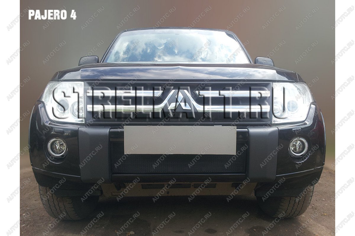 759 р. Зимняя заглушка решетки радиатора Стрелка11 Mitsubishi Pajero 4 V80 дорестайлинг (2006-2011) (черная)  с доставкой в г. Белгород