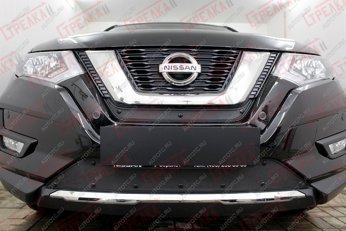 759 р. Зимняя заглушка решетки радиатора (середина) Стрелка11 Nissan X-trail 3 T32 рестайлинг (2017-2022) (черная)  с доставкой в г. Белгород
