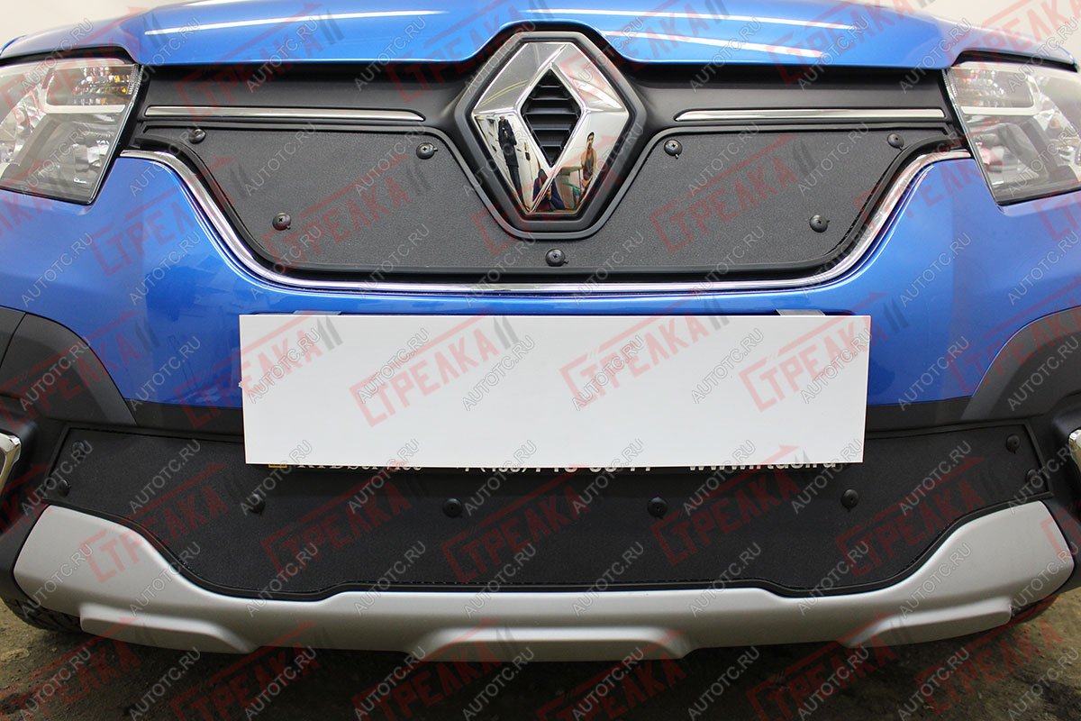 759 р. Зимняя заглушка решетки радиатора (низ) Стрелка11 Renault Logan Stepway (2018-2025) (черная)  с доставкой в г. Белгород