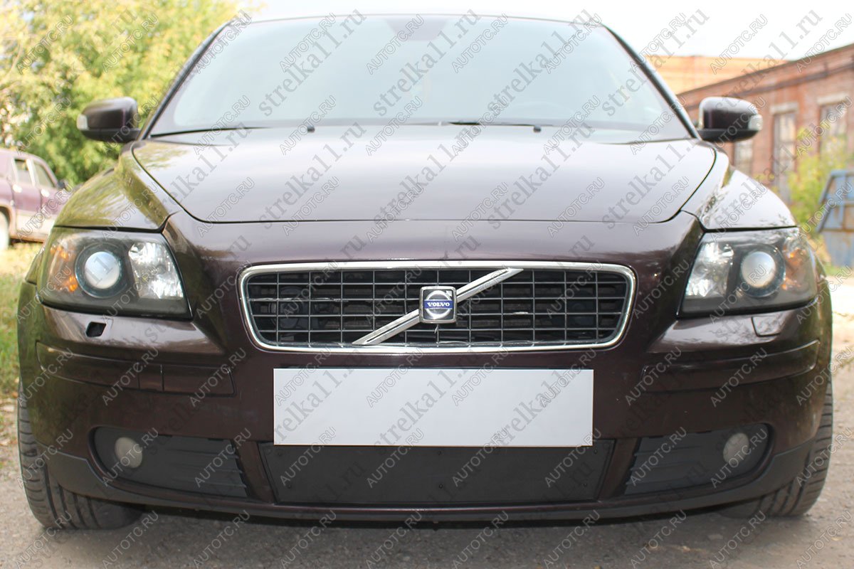 759 р. Зимняя заглушка решетки радиатора Стрелка11 Volvo S40 MS седан дорестайлинг (2004-2007) (черная)  с доставкой в г. Белгород
