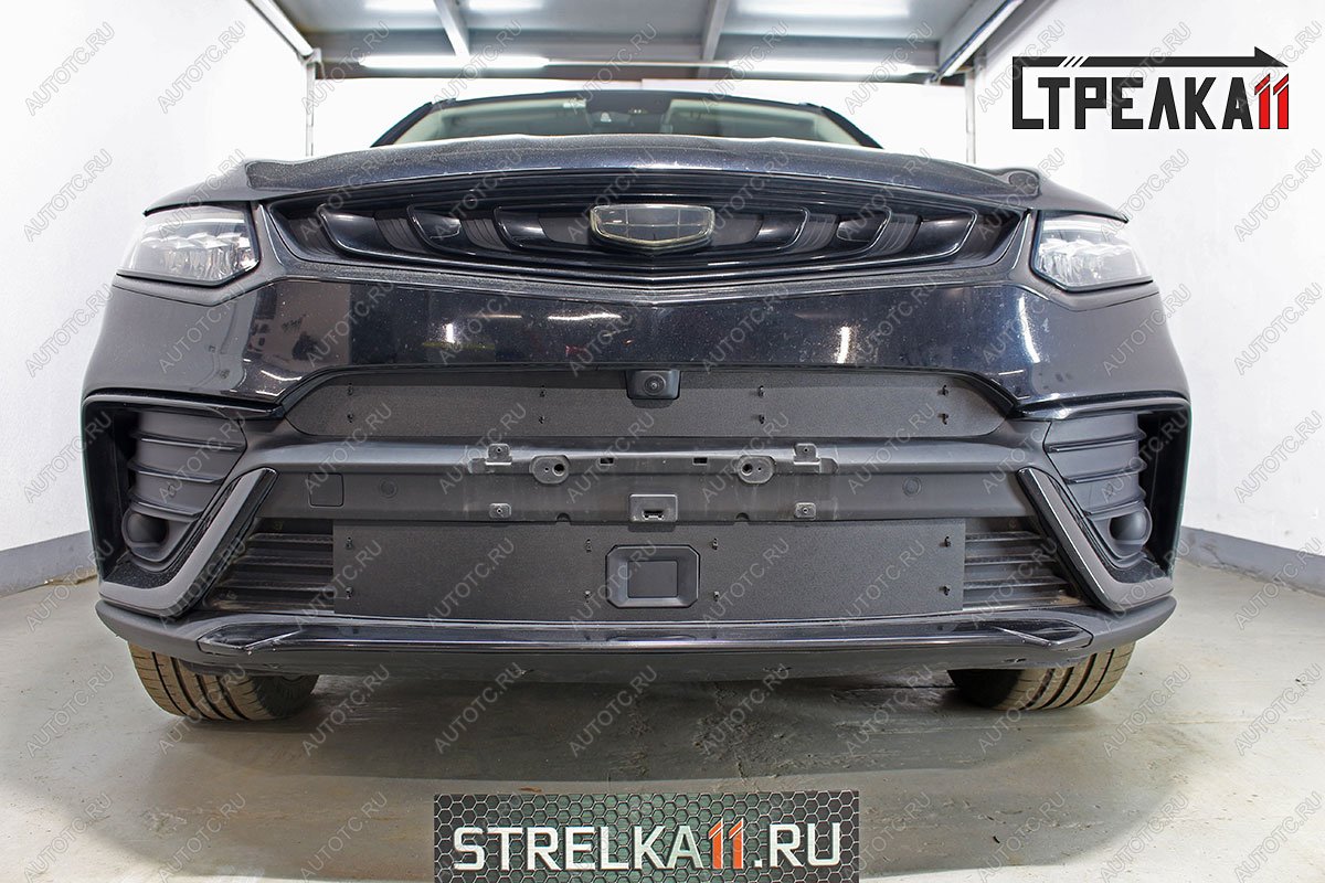 1 469 р. Зимняя защита на стяжке (верх с камерой) Стрелка11 Geely Tugella FY11,HPBA4 дорестайлинг (2019-2023) (черная)  с доставкой в г. Белгород