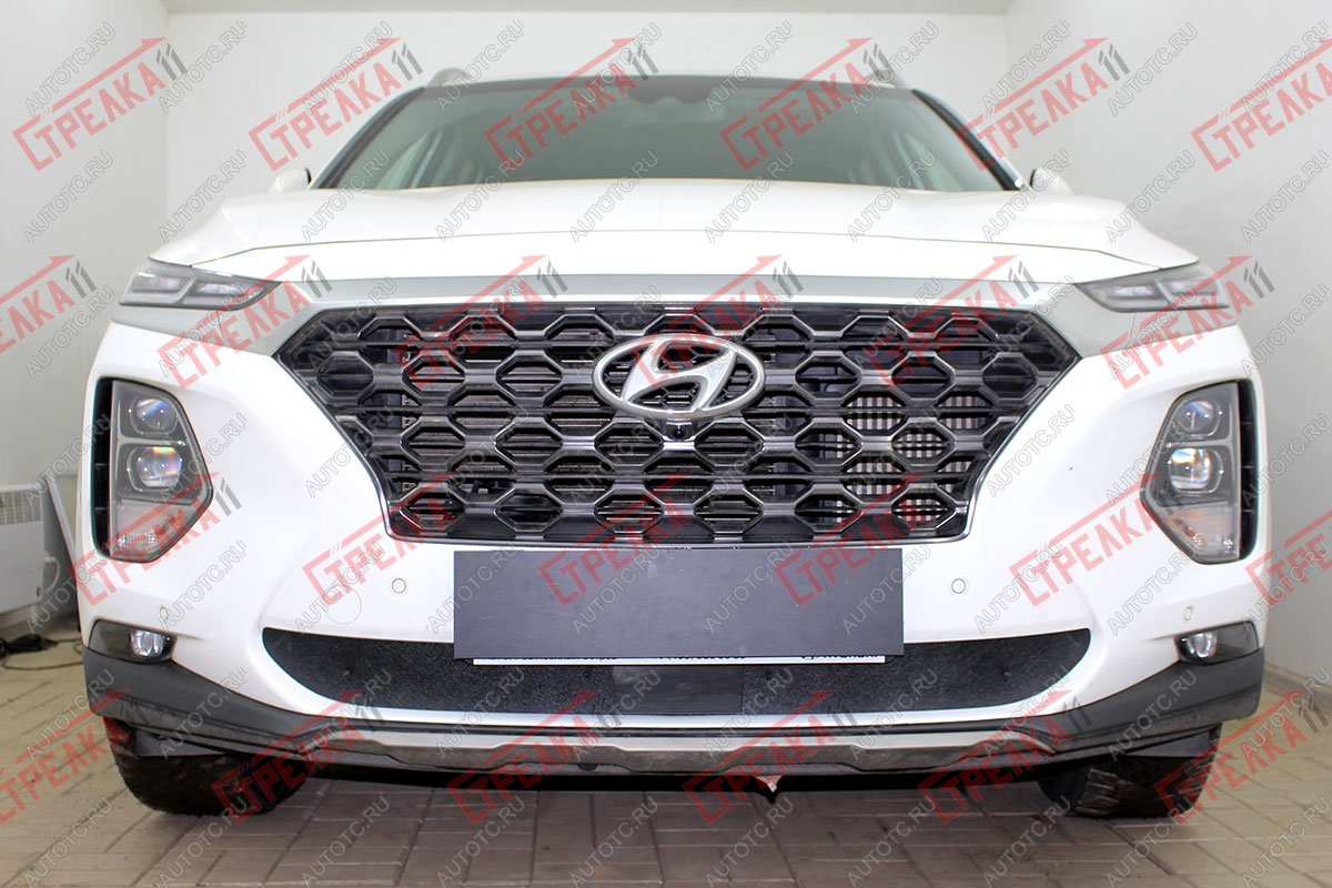 1 489 р. Зимняя защита на стяжке (низ) Стрелка11 Hyundai Santa Fe TM дорестайлинг (2018-2021) (черная)  с доставкой в г. Белгород