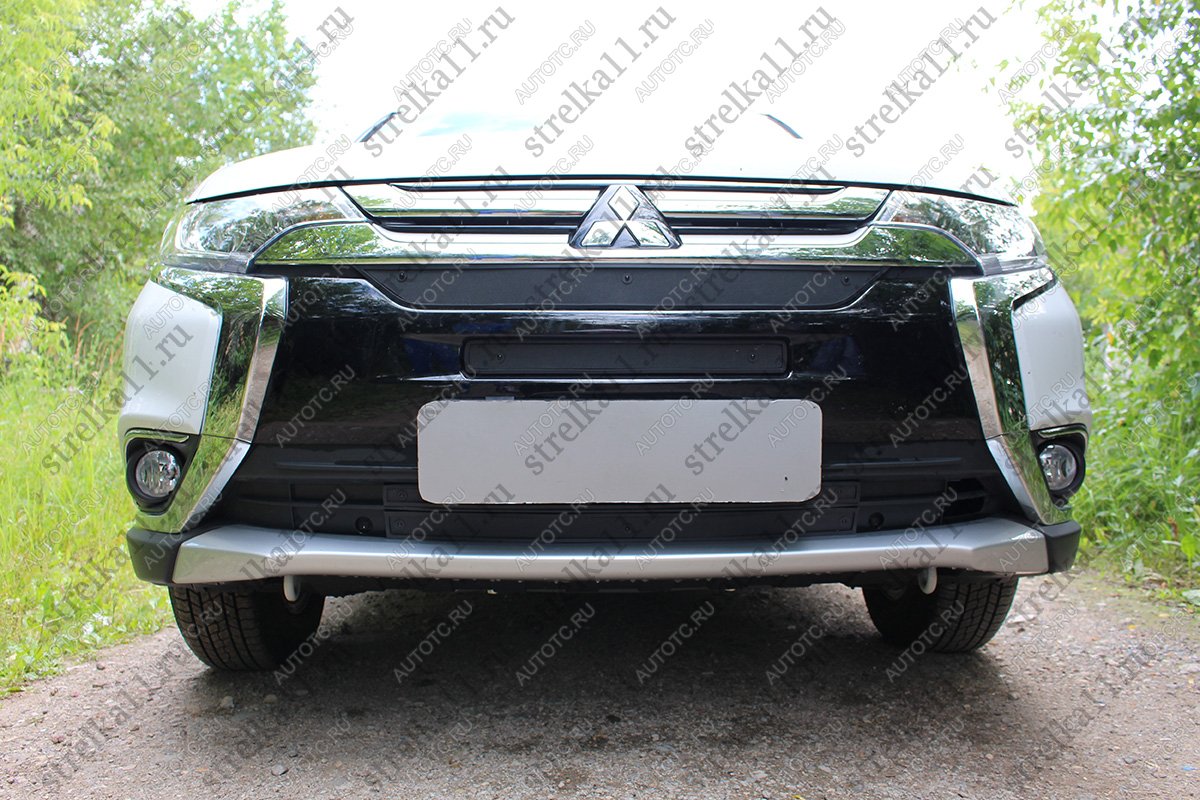 1 399 р. Зимняя защита на стяжке (верх, середина) Стрелка11 Mitsubishi Outlander GF 3-ий рестайлинг (2018-2022) (черная)  с доставкой в г. Белгород