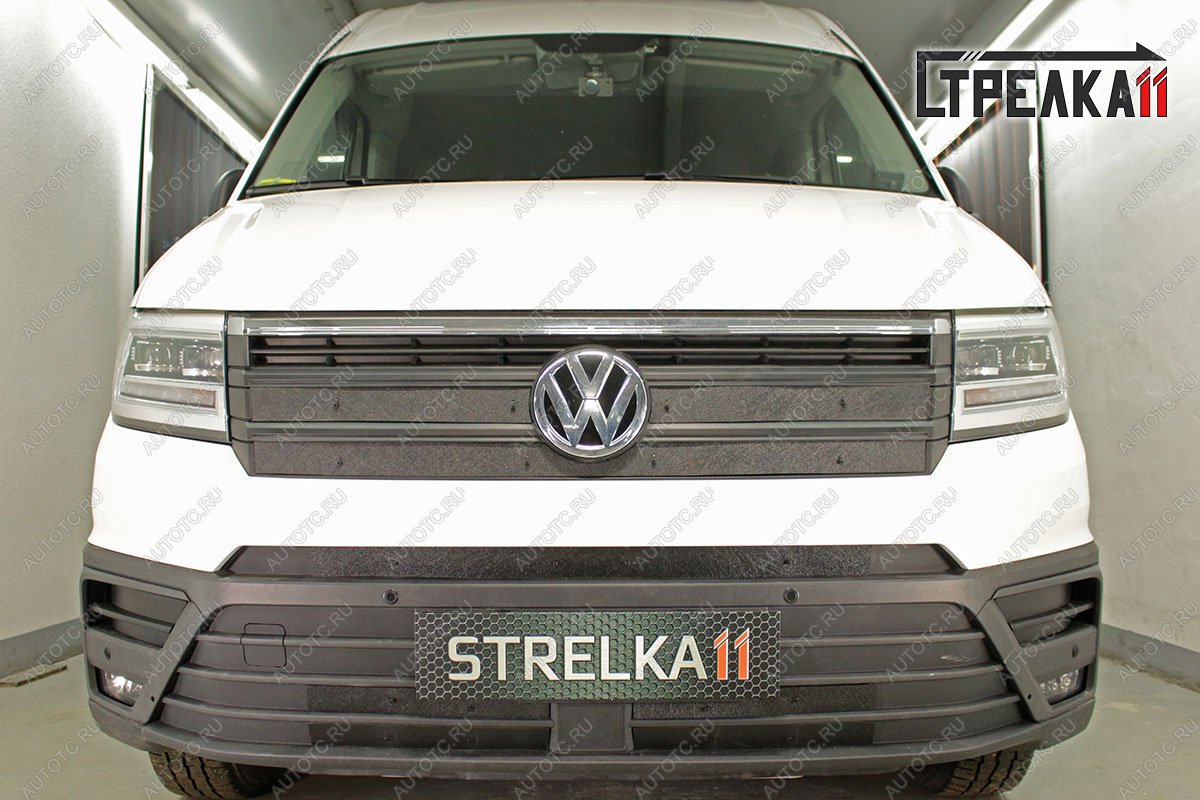 2 159 р. Зимняя защита на стяжке (верх 3 части) Стрелка11 Volkswagen Crafter 2 (2017-2025) (черная)  с доставкой в г. Белгород