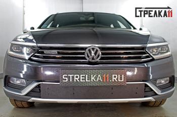 Зимняя защита на стяжке (низ) Стрелка11 Volkswagen Passat B8 универсал дорестайлинг (2015-2019) (черная)