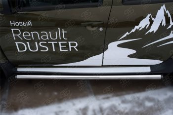 18 799 р. Защита порогов (Ø63 мм, нержавейка) SLITKOFF Renault Duster HS рестайлинг (2015-2021) (с пластиковыми заглушками)  с доставкой в г. Белгород. Увеличить фотографию 2