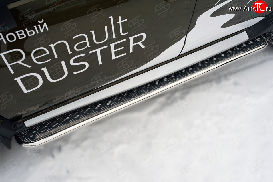 13 399 р. Широкая защита порогов (рестайлинг) Russtal Renault Duster HS рестайлинг (2015-2021) (Защита порогов с со скосами на торцах (вариант 1))  с доставкой в г. Белгород