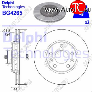 5 299 р. Передний тормозной диск на DELPHI (Ø280 мм, вентилируемый) Renault Duster HS рестайлинг (2015-2021)  с доставкой в г. Белгород