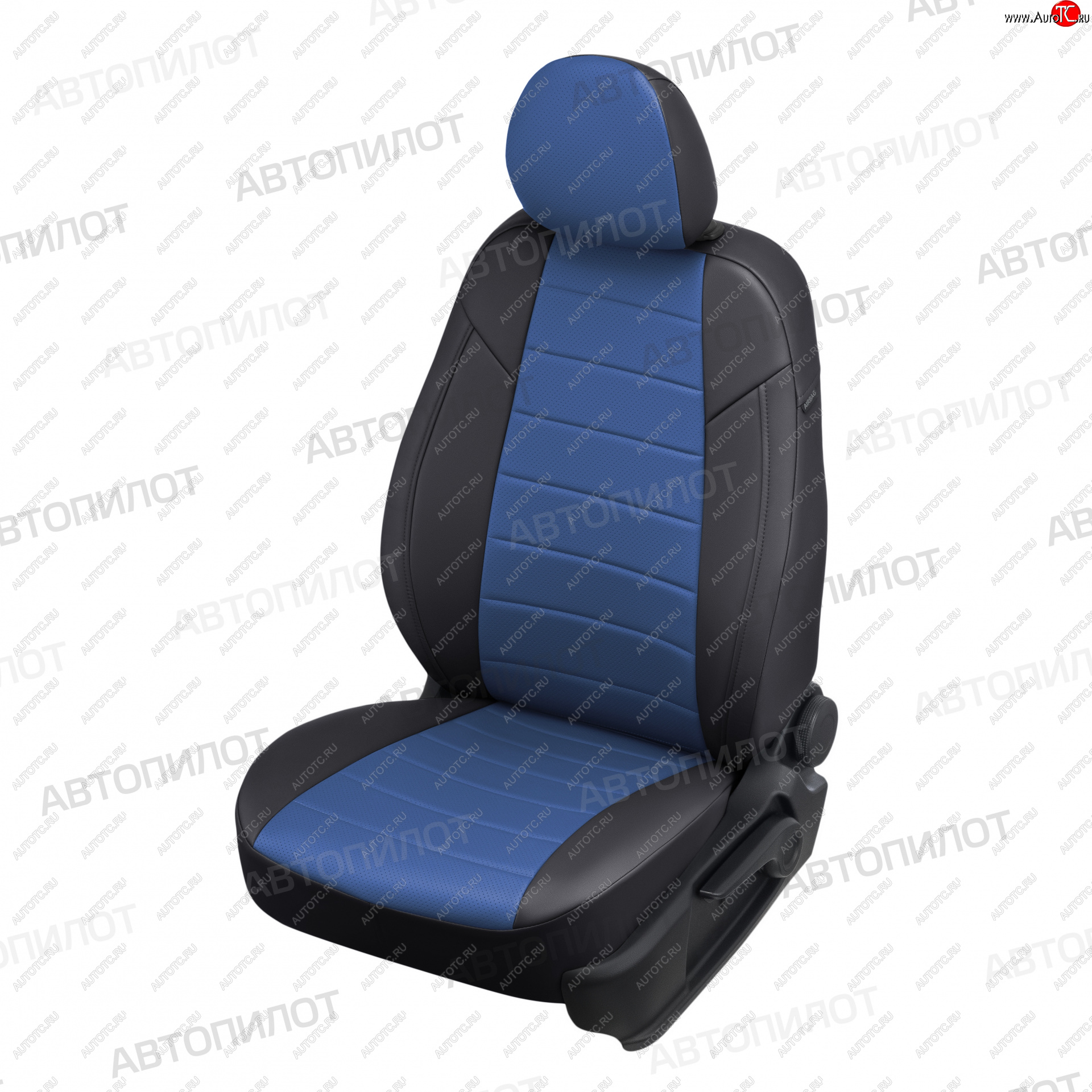 13 849 р. Чехлы сидений (экокожа, сплош. сп./с вырезом под подл.) Автопилот Audi A4 B7 седан (2004-2008) (черный/синий)  с доставкой в г. Белгород