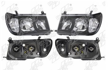 Комплект фар (чёрные, цельные, хрусталь, Евросвет) DEPO Toyota Land Cruiser 10 100 1-ый рестайлинг (2002-2005)