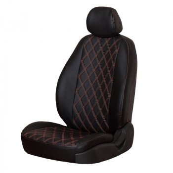 Чехлы сидений (экокожа, 2/3, Standard/Classik/Comfort) ПЕТРОВ Орегон Ромб Лада Гранта FL ( 2191,  2190,  2194,  2192) (2018-2025) лифтбек, седан, универсал, хэтчбек (черный/красная нить)