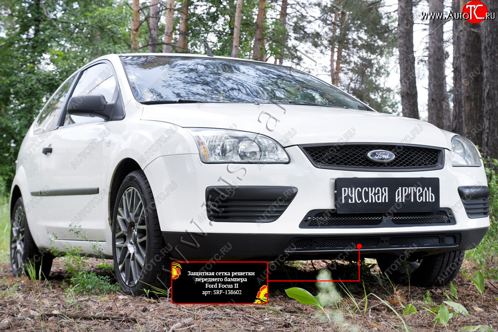 3 019 р. Защитная сетка решетки переднего бампера Русская Артель Ford Focus 2  седан дорестайлинг (2004-2008) (Поверхность текстурная)  с доставкой в г. Белгород