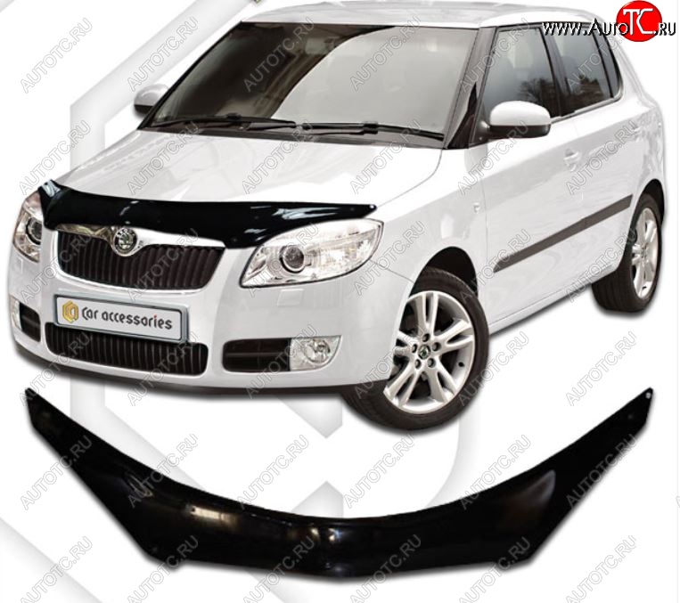 2 559 р. Дефлектор капота CA-Plastiс Skoda Fabia Mk2 хэтчбэк дорестайлинг (2007-2010) (Classic черный, Без надписи)  с доставкой в г. Белгород