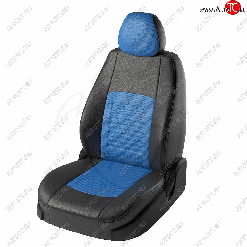 6 799 р. Чехлы для сидений HB Lord Autofashion Турин (экокожа) Skoda Fabia Mk2 хэтчбэк рестайлинг (2010-2014) (Чёрный, вставка синяя)  с доставкой в г. Белгород