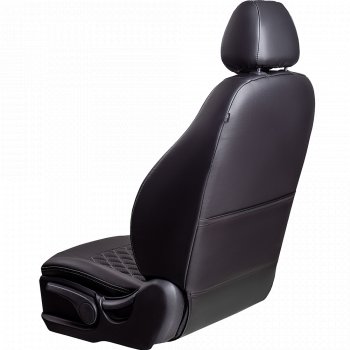 7 199 р. Чехлы для сидений Lord Autofashion Турин Ромб (экокожа, спинка и сиденье 60/40, 2 Г-образных подголовника) Skoda Fabia Mk2 хэтчбэк рестайлинг (2010-2014) (Черный, вставка черная, строчка серая)  с доставкой в г. Белгород. Увеличить фотографию 3
