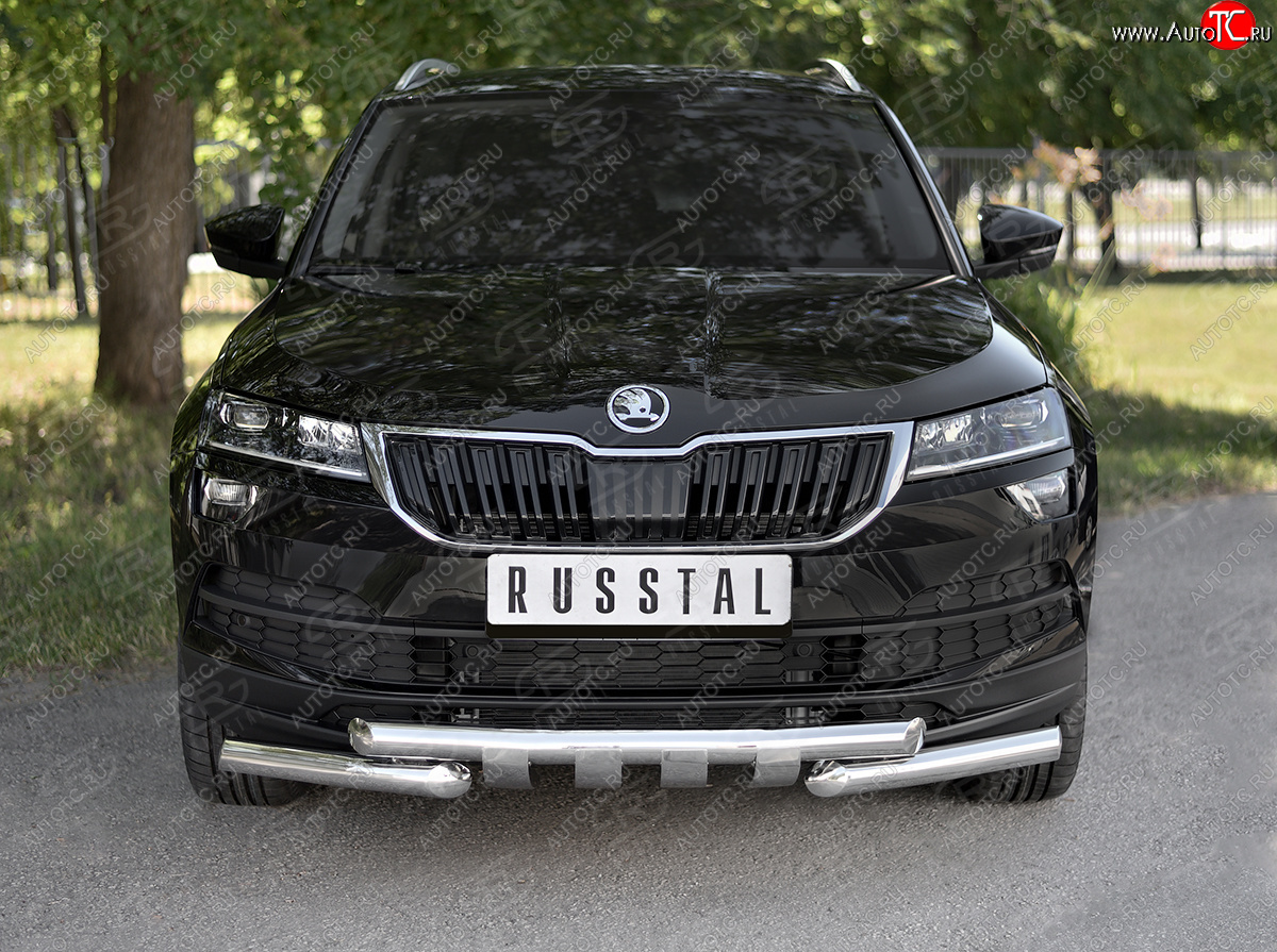 26 999 р. Защита переднего бампера (2 трубы Ø63 мм, нержавейка) SLITKOFF Skoda Karoq NU7 дорестайлинг (2017-2021)  с доставкой в г. Белгород