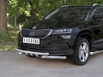 26 999 р. Защита переднего бампера (2 трубы Ø63 мм, нержавейка) SLITKOFF Skoda Karoq NU7 дорестайлинг (2017-2021)  с доставкой в г. Белгород. Увеличить фотографию 2