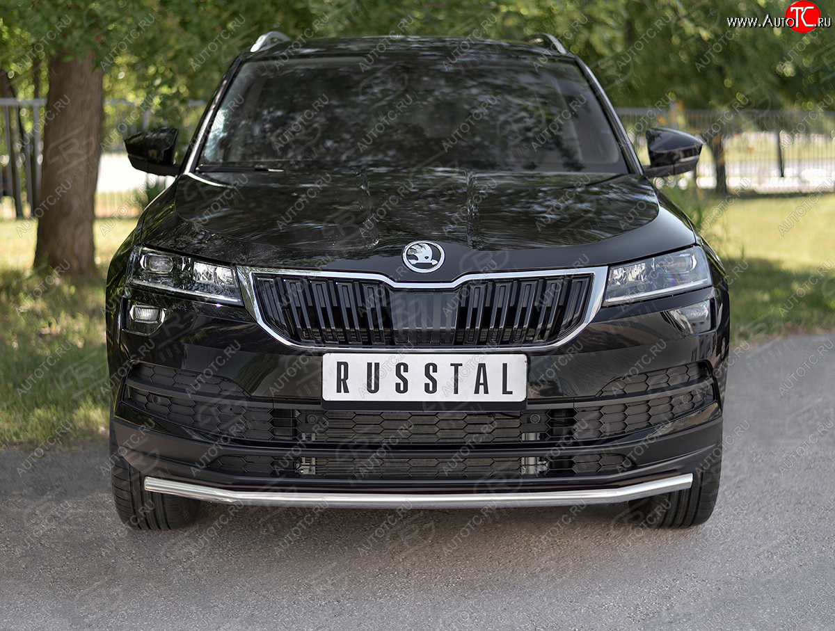 15 499 р. Защита переднего бампера (Ø42 мм, нержавейка) SLITKOFF Skoda Karoq NU7 дорестайлинг (2017-2021)  с доставкой в г. Белгород