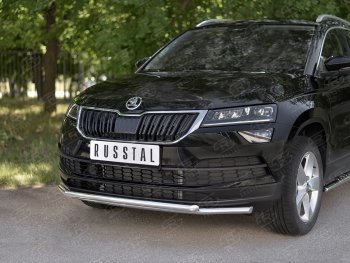 18 999 р. Защита переднего бампера (2 трубы Ø42 мм, нержавейка) SLITKOFF Skoda Karoq NU7 дорестайлинг (2017-2021)  с доставкой в г. Белгород. Увеличить фотографию 2