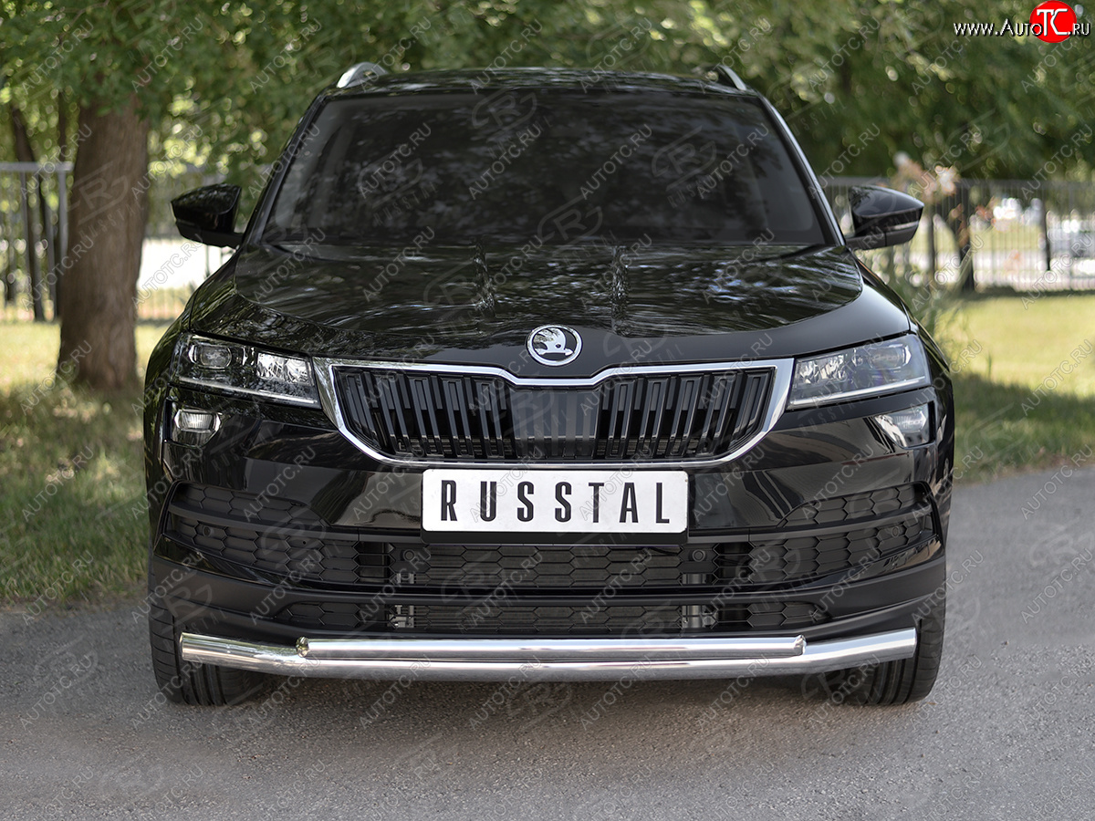 21 899 р. Защита переднего бампера (2 трубы Ø63 и 42 мм, нержавейка) SLITKOFF Skoda Karoq NU7 дорестайлинг (2017-2021)  с доставкой в г. Белгород