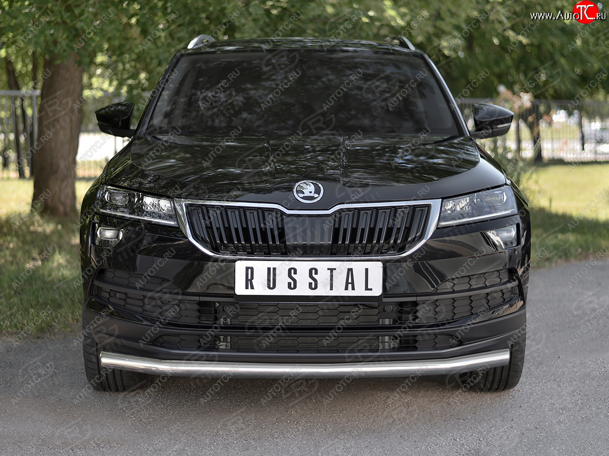 16 299 р. Защита переднего бампера (Ø63 мм, нержавейка) SLITKOFF Skoda Karoq NU7 дорестайлинг (2017-2021)  с доставкой в г. Белгород