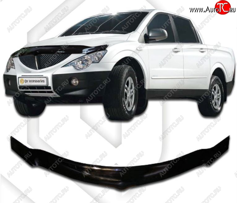 2 799 р. Дефлектор капота CA-Plastiс exclusive SSANGYONG Actyon Sport (2006-2011) (Classic черный, Без надписи)  с доставкой в г. Белгород