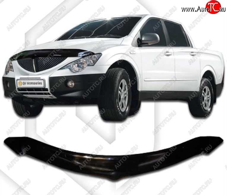 2 299 р. Дефлектор капота CA-Plastiс SSANGYONG Actyon Sport (2006-2011) (classic черный, Без надписи)  с доставкой в г. Белгород