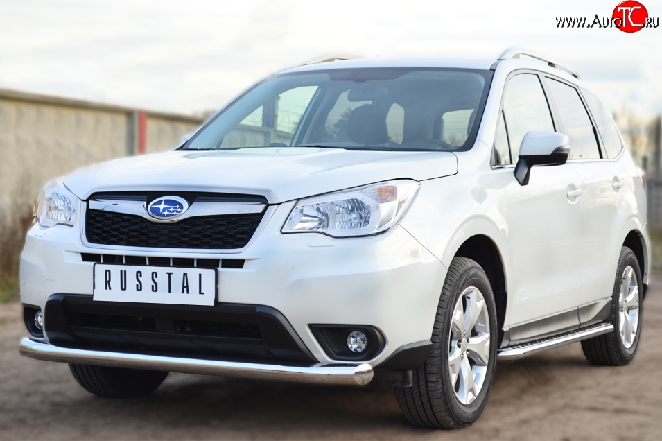 16 999 р. Одинарная защита переднего бампера диаметром 76 мм SLITKOFF  Subaru Forester  SJ (2012-2016) дорестайлинг  с доставкой в г. Белгород