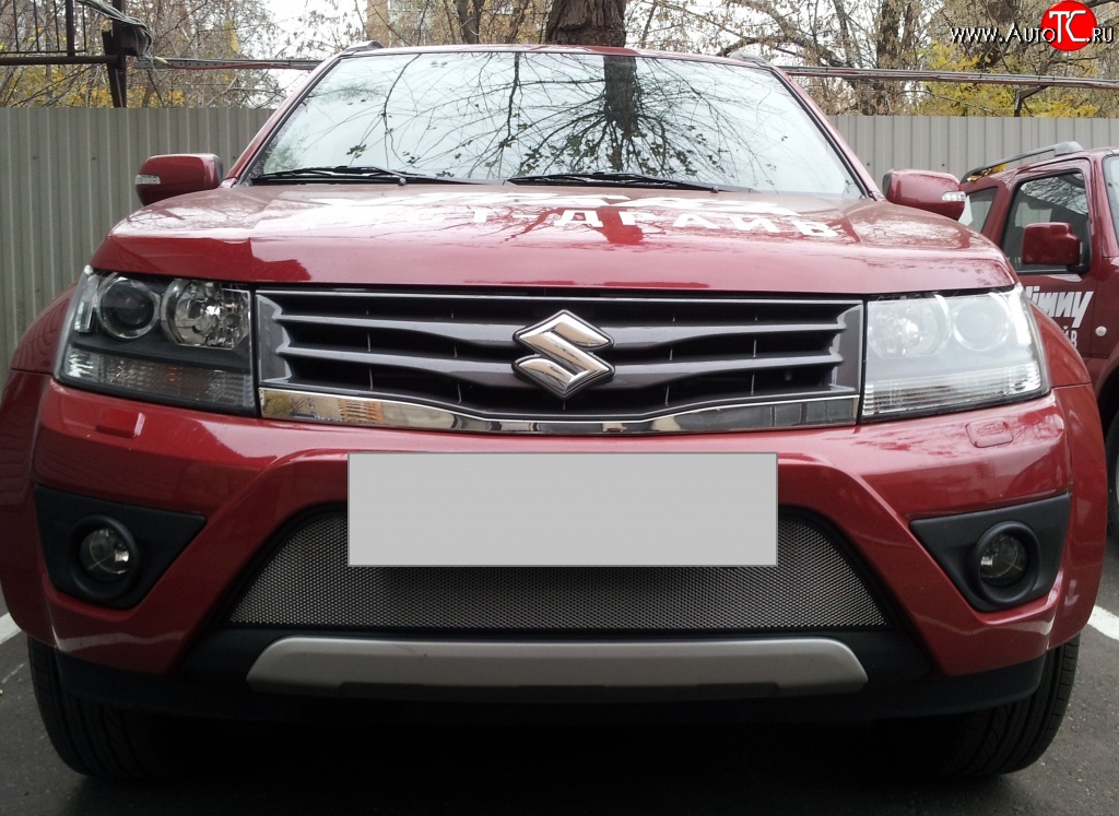 1 539 р. Сетка на бампер Russtal (хром) Suzuki Grand Vitara JT 5 дверей 2-ой рестайлинг (2012-2016)  с доставкой в г. Белгород