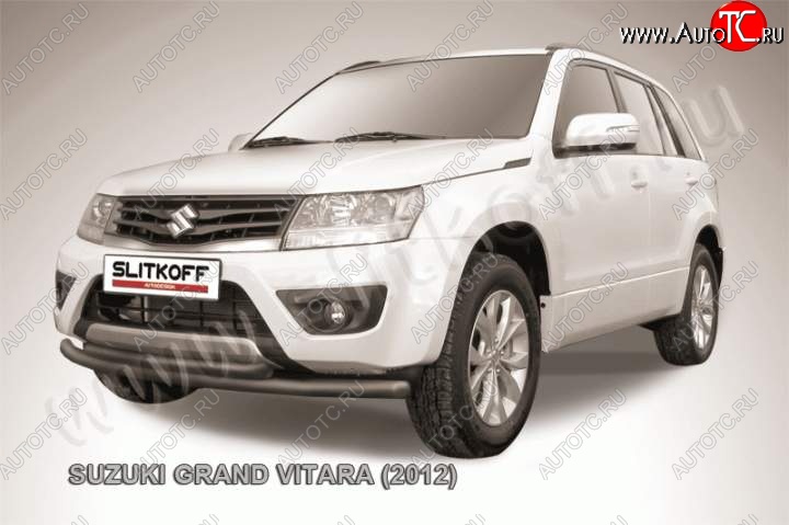 8 199 р. Защита переднего бампер Slitkoff Suzuki Grand Vitara JT 5 дверей 2-ой рестайлинг (2012-2016) (Цвет: серебристый)  с доставкой в г. Белгород