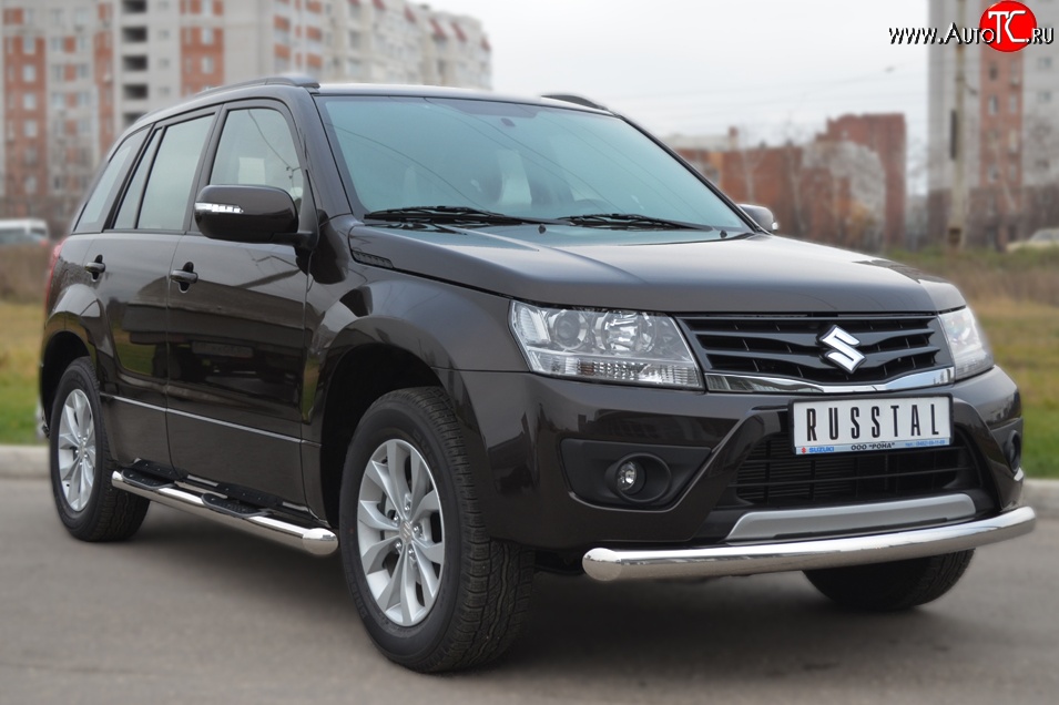 15 999 р. Одинарная защита переднего бампера диаметром 76 мм (5 дв.) SLITKOFF Suzuki Grand Vitara JT 5 дверей 2-ой рестайлинг (2012-2016)  с доставкой в г. Белгород