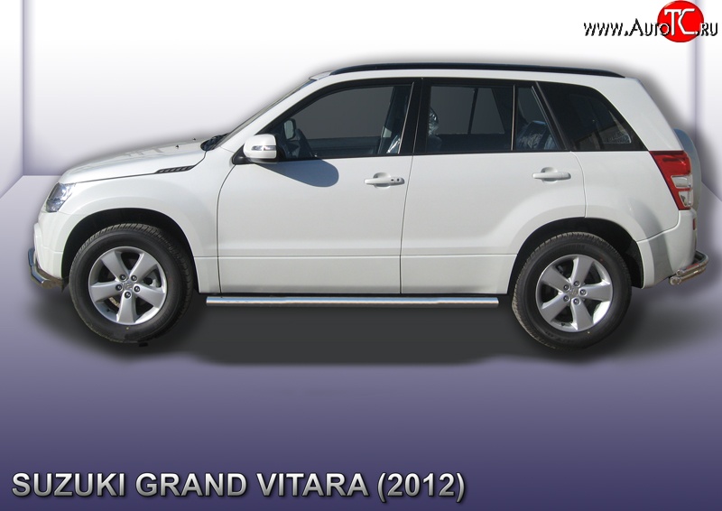 13 999 р. Защита порогов из круглой трубы диаметром 57 мм Slitkoff Suzuki Grand Vitara JT 5 дверей 2-ой рестайлинг (2012-2016) (Цвет: нержавеющая полированная сталь)  с доставкой в г. Белгород